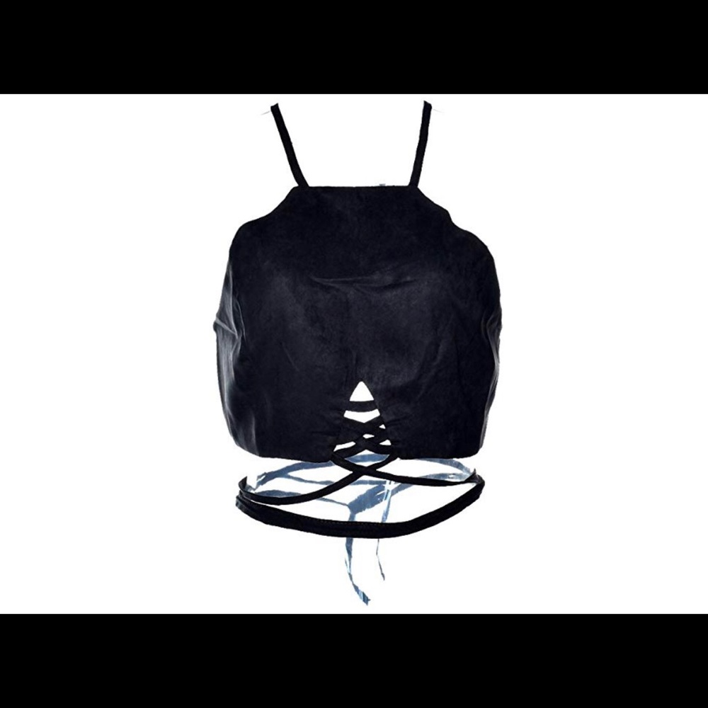 High Neck Self-tie Crop Boho Bandage Zipper Tank